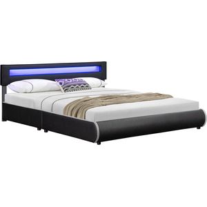 Gestoffeerd Bed Sevilla - 180 x 200 cm - Zwart - LED Verlichting