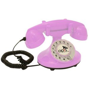 OPIS FunkyFon cable: 1920 draaischijf retro telefoon in de bochtige stijl van de jaren 20 met moderne elektronische bel (roze)