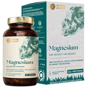Natuurlijk magnesium - 180 capsules hoog gedoseerd / 400 mg elementair magnesium per capsule / hoogwaardig gewonnen van natuurlijk zeezout / veganistisch, gecertificeerd en duurzaam in glas