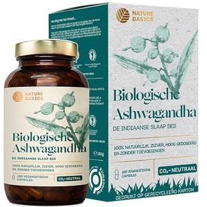 Nature BasicsÂ® BIO Ashwagandha duurzaam in een potje | 180 capsules hoog gedoseerd & puur | 600mg per capsule & 1.800mg per dagelijkse dosis | Ayurveda voedingssupplement | CO2-neutraal