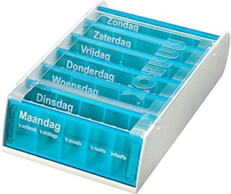 Pillendoos voor 1 week - 5 vakken per dag - Blauw - Nederlands - Adhome