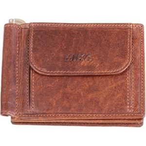 MIKA 42228 - portemonnee van echt leer, portemonnee in liggend formaat, portemonnee met geldklem, RFID-bescherming, 4 kaartvakken, 3 insteekvakken en muntvak, portemonnee in bruin, ca. 11 x 8 x 2,5 cm