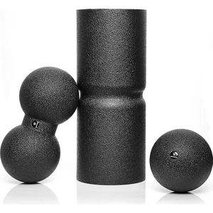 BODYMATE Care fasciaset met Fasciarol Care 35 x 14 cm medium hard met rondom lopende groef voor ontlasting van de wervelkolom, enkele bal 12 cm en dubbele bal 12 x 24 cm zwart met e-book