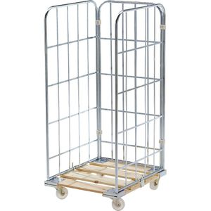 Rolcontainer MODULAR, houten laadbord, draadgaas 3-zijdig