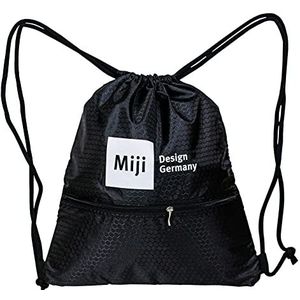 MIJI Twist Bag Draag- en sporttas, inhoud 14 liter en tot 40 kg belastbaar, gymtas met trekkoord, waterdichte tas met buitenliggend ritsvak, zwart
