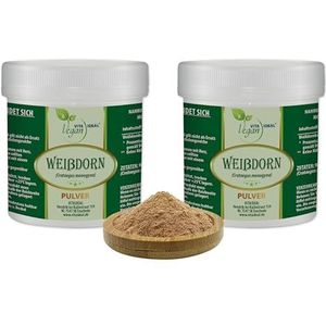 Vitaideal Vegan® ""Spar Pot"" witdorn - bessenpoeder (Weißdoorn Crataegus monogyna) 2 x 300 g. inclusief maatlepel, puur natuurlijk poeder zonder additieven.