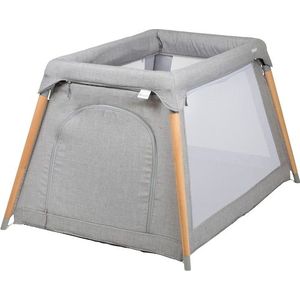 BabyGO Reisbed - Campingbed Groovy - Grijs met houten poten (incl. bodemverhoger)