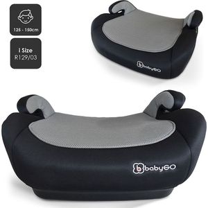 BabyGO autostoel Booster iSize - Zitverhoger - Stoelverhoger - Autogordel bevestiging - Zwart Melange (voor kinderen van 125 - 150cm)