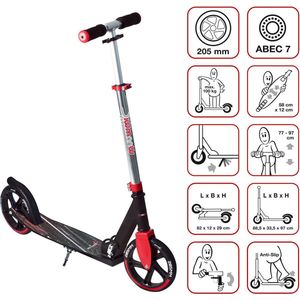 muuwmi aluminium scooter – tretroller, 205 mm, ABEC 7,  GS-goedgekeurd, in hoogte verstelbaar - Rood