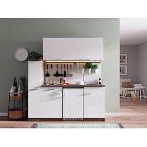 Goedkope keuken 180  cm - complete kleine keuken met apparatuur Oliver - Donker eiken/Wit - elektrische kookplaat  - koelkast  - mini keuken - compacte keuken - keukenblok met apparatuur