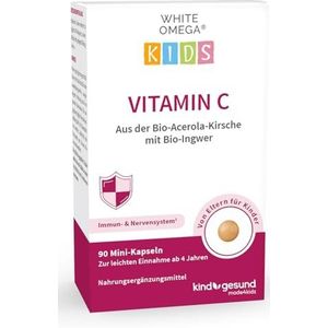 Vitamine C voor kinderen, van biologische acerola-kers, met biologische gember, voor het immuunsysteem, suikervrij, 90 mini-capsules
