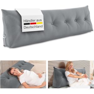 ELONEO Rugsteunkussen, Driehoekig Wigkussen en Hoofdbordkussen voor Bed en Sofa, Afneembare en Wasbare Hoes, Praktisch Zijvak - 160 cm Breed
