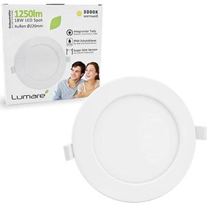 Lumare LED-inbouwspots | Extra platte LED-spots voor plafonds, badkamers en natte ruimtes | 230V, 18W, 26mm Gatmaat, IP44 Spatwaterdichte lampen | Warm Wit [Energieklasse F].