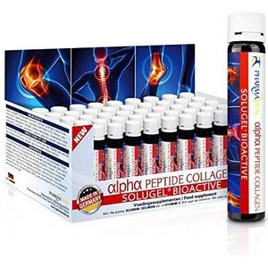 PharmaVital Alpha Peptide Collageen Drink Ampullen (50 stuks) 10.000mg Premium Collageen Hydrolysaat SOLUGEL(R) Vitamine C Selenium Rozenbottel met bioactieve Peptiden voor Botten Gewrichten Huid