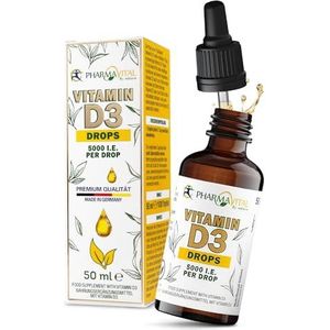 Pharmavital Vitamine D3 druppels 5000 50ml vloeistof (1830 druppels) Laboratorium getest 5000 IE per druppel Versterkt het immuunsysteem, voor botten en spieren Hoge kwaliteit: zeer hoge stabiliteit