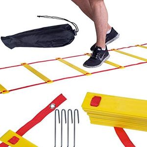 ScSPORTS voetbal training coördinatieladder 6m, 12 sporten, met tas, geel rood