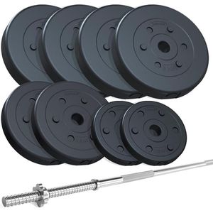 ScSPORTS® Halterset 35 kg - Lange Halterstang incl. Halterschijven - Kunststof - 30 mm - Gewichten - Barbell