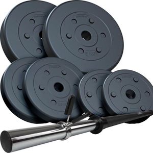 ScSPORTS® Halterset 20 kg - Holle Halterstang incl. Halterschijven - Kunststof - Barbell 140 cm - Gewichten