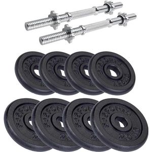 ScSPORTS® Dumbellset 20 kg - 4x1,25 - 4x2,5 kg - Gietijzer - 30 mm - Halterschijven, korte halterstangen - Gewichten