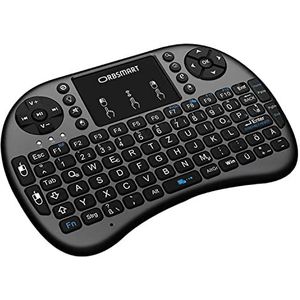 Orbsmart AM-2 Draadloos mini-toetsenbord met geïntegreerde touchpad/draadloos toetsenbord met Duits toetsenbord, LED-verlichting, afstandsbediening voor Android TV Box/Windows Mini PC