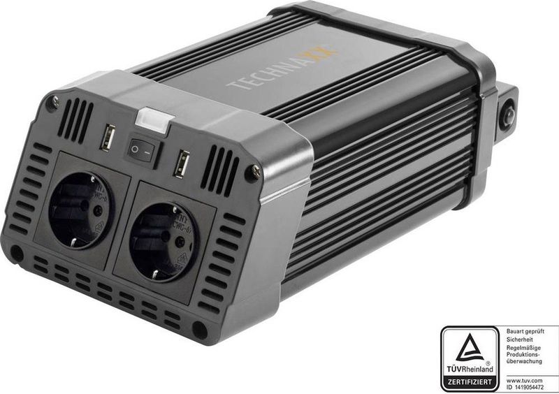Technaxx TE16 Omvormer 1200W - 2x 230V - 2x 5V USB - 3,1A - Spanningsomvormer