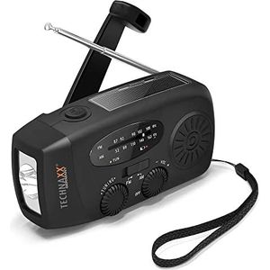 Technaxx Wind Up Solar Radio TX-238 met handslinger, led-zaklamp, USB-A-uitgang voor het opladen van mobiele apparaten, zonnepaneel, handriem, radioantenne - houd je zonne-radio altijd opgeladen