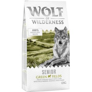 12 kg Wolf of Wilderness droogvoer + 6 x 300 g natvoer gratis! - Senior "Green Fields" Lam - Graanvrij (12kg) + Adult Mixpakket: Rund, Kalkoen, Lam (6 x 300g)