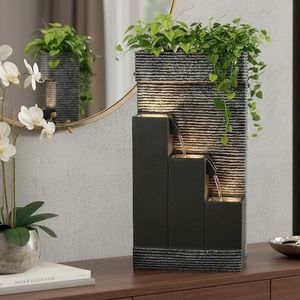Tuinfontein, decoratieve fontein, kamerfontein, fontein met ledlicht, 230 V, waterval, voor tuin, tuinvijver, terras, balkon, zeer decoratief