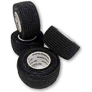 LisaCare Vingerpleister zelfklevend - elastische, waterdichte, stof- vet- en vuilafstotende pleister - zwart - 4 rollen à 2,5 cm x 4,5 m