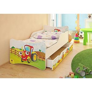 BESTE VOOR KINDEREN KINDEREN BED MET DRAWER EN MET 10 CM MATTRESS TUV GERTIFICEERDE SUPER SELECTIE 4 MAATREGELEN VEEL DESIGNS (70x140, tractor)