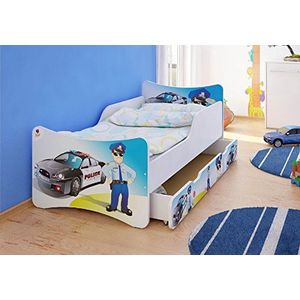 Beste voor kinderen kinderbed met lade en met 10 CM MATTRESS TÜV gecertifieerde SUPER SELECTIE 4 MAATREGELEN VEEL DESIGNS (70x140, politie)