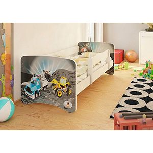 Best For Kids Kinderbed 90x180 met valbescherming, 10 cm matras, bouwvoertuigen