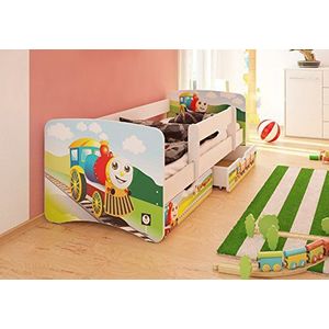 Best For Kids Kinderbed 90x180 met valbescherming, schuifladen, 10 cm matras locomotief