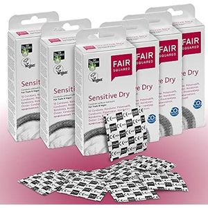 FAIR SQUARED Condooms Sensitive Dry 60 Box 53 mm - veganistische condooms klimaatneutraal van eerlijk handeld natuurlijk rubber - condoom gevoelsecht flinterzachte condooms