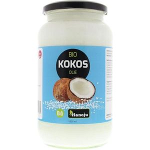 Hanoju Kokosolie virgin glasfles 1 liter