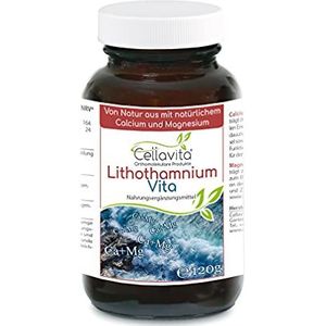 CELLAVITA Lithothamnium Vita Calcium + Magnesium | 100% zuiver en natuurlijk | zonder toevoeging (100% rode alge) | Maandvoorraad 120 g
