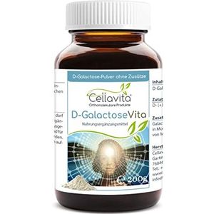 Cellavita D-galactose Vita-poeder (>98% hoogzuiver) 200 g – galactose voedingssupplement voor energiestofwisseling en hersenfunctie – eenvoudige suiker additieven vrij voor mentale helderheid en