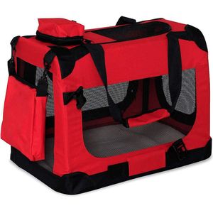 Hondentransportbox, hondentas, hondenbox, opvouwbare tas voor kleine dieren, (S) 50 x 34 x 36 cm, rood