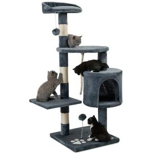 lionto Krabpaal voor Katten stabiele Klimboom Kattenboom Hoogte 112 cm, grijs