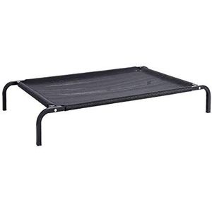 lionto Outdoor hondenligbed verhoogd, stabiel huisdierenligbed met goede luchtcirculatie beschermt tegen bodemkou, (S) 75x47 cm, afneembare hoes van ademend gaas, stevig metalen frame, zwart