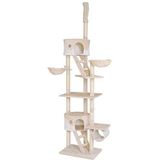 lionto XXL krabpaal voor katten met sisal & pluche, hoogte 230-250 cm, kattenboom met pluchen ballen incl. belletjes & hangmatten, tunnels & grotten, geschikt voor kleine & grote katten, beige/wit