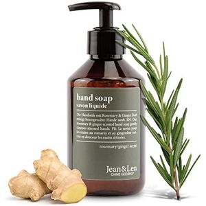 Jean & Len Rosemary & Ginger Handzeep, reinigt belaste handen, voor dagelijks gebruik, vloeibare zeep in pompdispenser, navulbaar, zonder parabenen, siliconen en microplastic, 250 ml