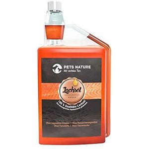 Pets Nature Zalmolie voor honden en katten, 1 liter pure premium visolie met omega 3 en 6 voor je hond, kat en paard, 1000 ml
