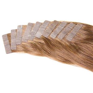 Just Beautiful Hair and Cosmetics 20 x 2,5 g Remy Tape In/On Extensions haarverlenging Skin Weft 50 cm 20 Stuk 8 hellbraun