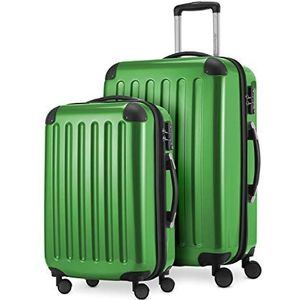 HAUPTSTADTKOFFER - Alex Kofferset van 2 harde schaal, glanzend, middelgrote koffer 65 cm + handbagage 55 cm, 74 + 42 liter, TSA, groen, 65 cm, kofferset