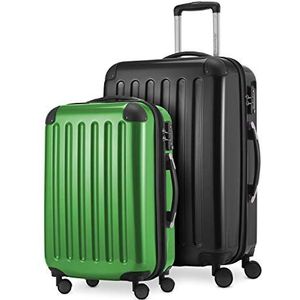 HAUPTSTADTKOFFER - Alex - 2-delige kofferset hardcase glanzend, middelgrote koffer 65 cm + handbagage 5 cm, 74 + 42 liter, TSA, zwart-groen, 65 cm, kofferset