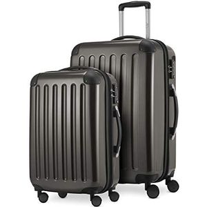 HAUPTSTADTKOFFER - Alex - 2-delige kofferset harde schaal glanzend, middelgrote koffer 65 cm + handbagage 55 cm, 74 + 42 liter, TSA, grafiet, grafietgrijs, 65 cm, Kofferset