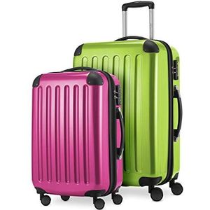 HAUPTSTADTKOFFER - Alex - 2-delige kofferset harde schaal glanzend, middelgrote koffer 65 cm + handbagage 55 cm, 74 + 42 liter, TSA, appelgroen-magenta, appelgroen-magenta, 65 cm, Kofferset
