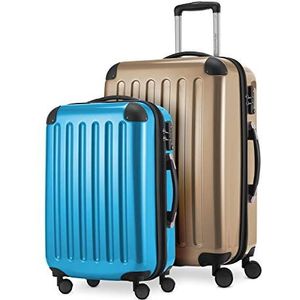HAUPTSTADTKOFFER - Alex - 2-delige kofferset harde schaal glanzend, middelgrote koffer 65 cm + handbagage 55 cm, 74 + 42 liter, TSA, champagne-cyaanblauw, champagne-cyaanblauw, 65 cm, kofferset