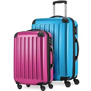 HAUPTSTADTKOFFER - Alex - 2-delige kofferset harde schaal glanzend, middelgrote koffer 65 cm + handbagage 55 cm, 74 + 42 liter, TSA, cyaanblauw-magenta, cyaanblauw-magenta, 65 cm, Kofferset